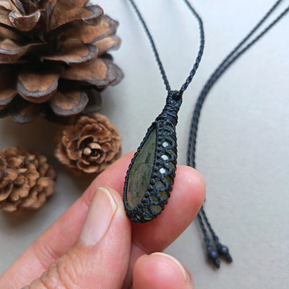 Prehnite Macrame Necklace | Pendant size 4 cm