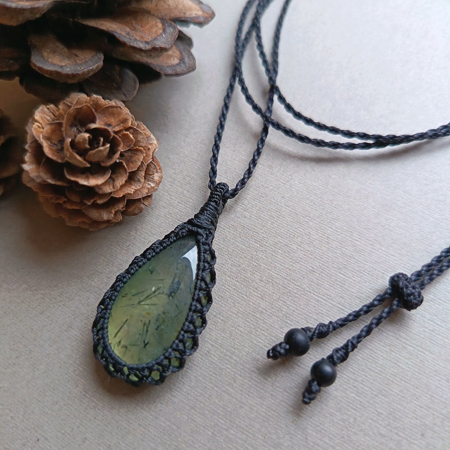 Prehnite Macrame Necklace | Pendant size 4 cm