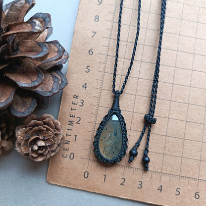 Prehnite Macrame Necklace | Pendant size 4 cm