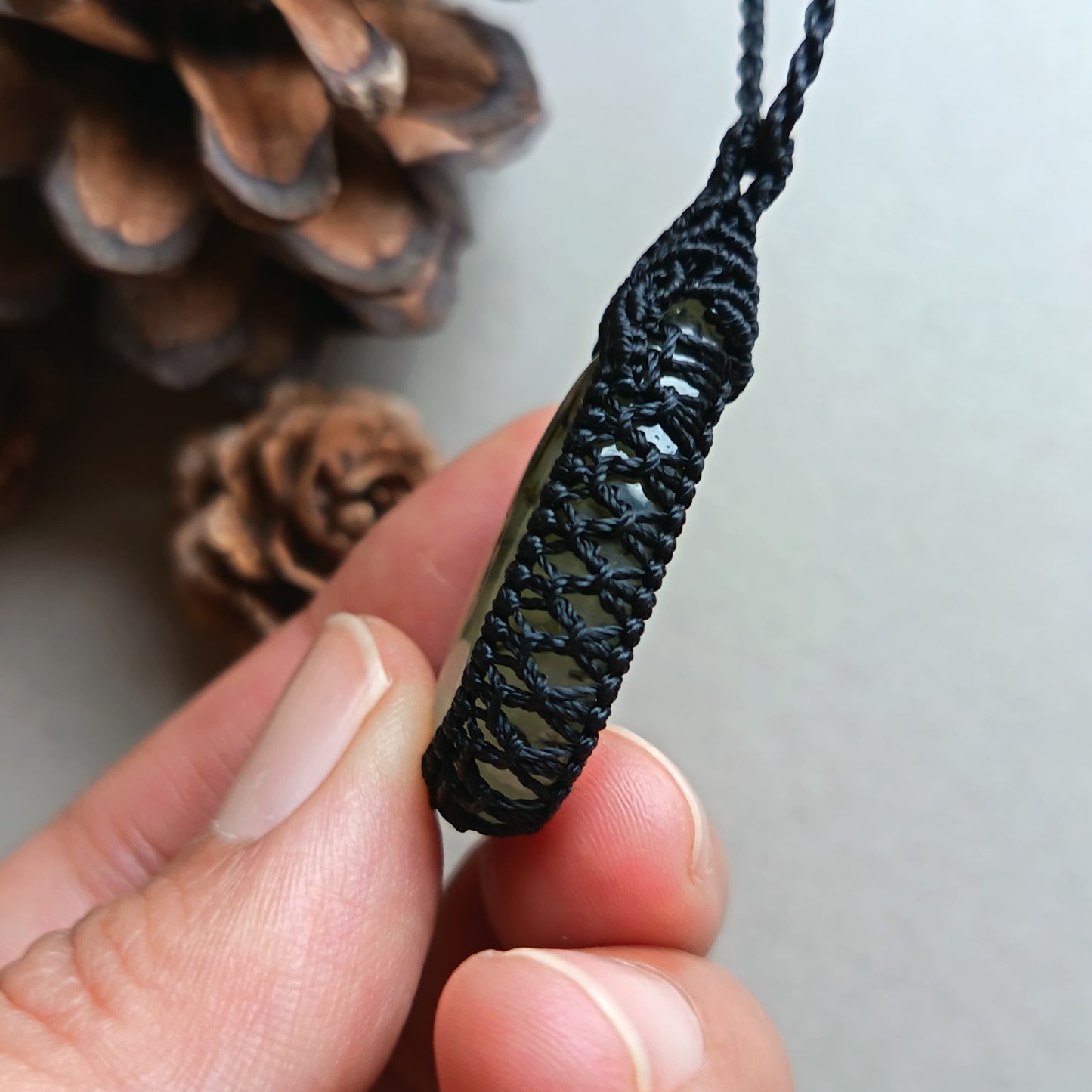 Prehnite Macrame Necklace | Pendant size 4.3 cm
