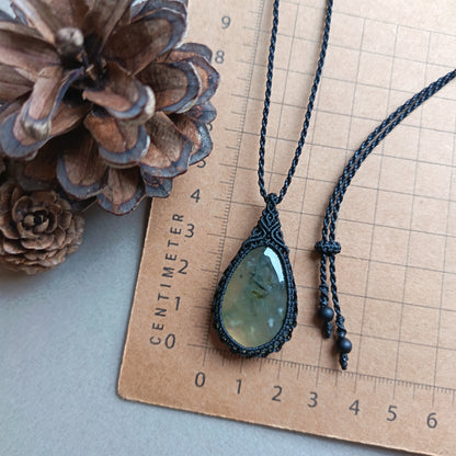Prehnite Macrame Necklace | Pendant size 4.3 cm