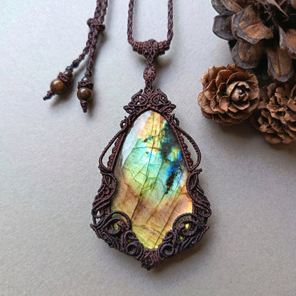 Labradorite Macrame Necklace | Freehand Design | Pendant size approx 8 cm