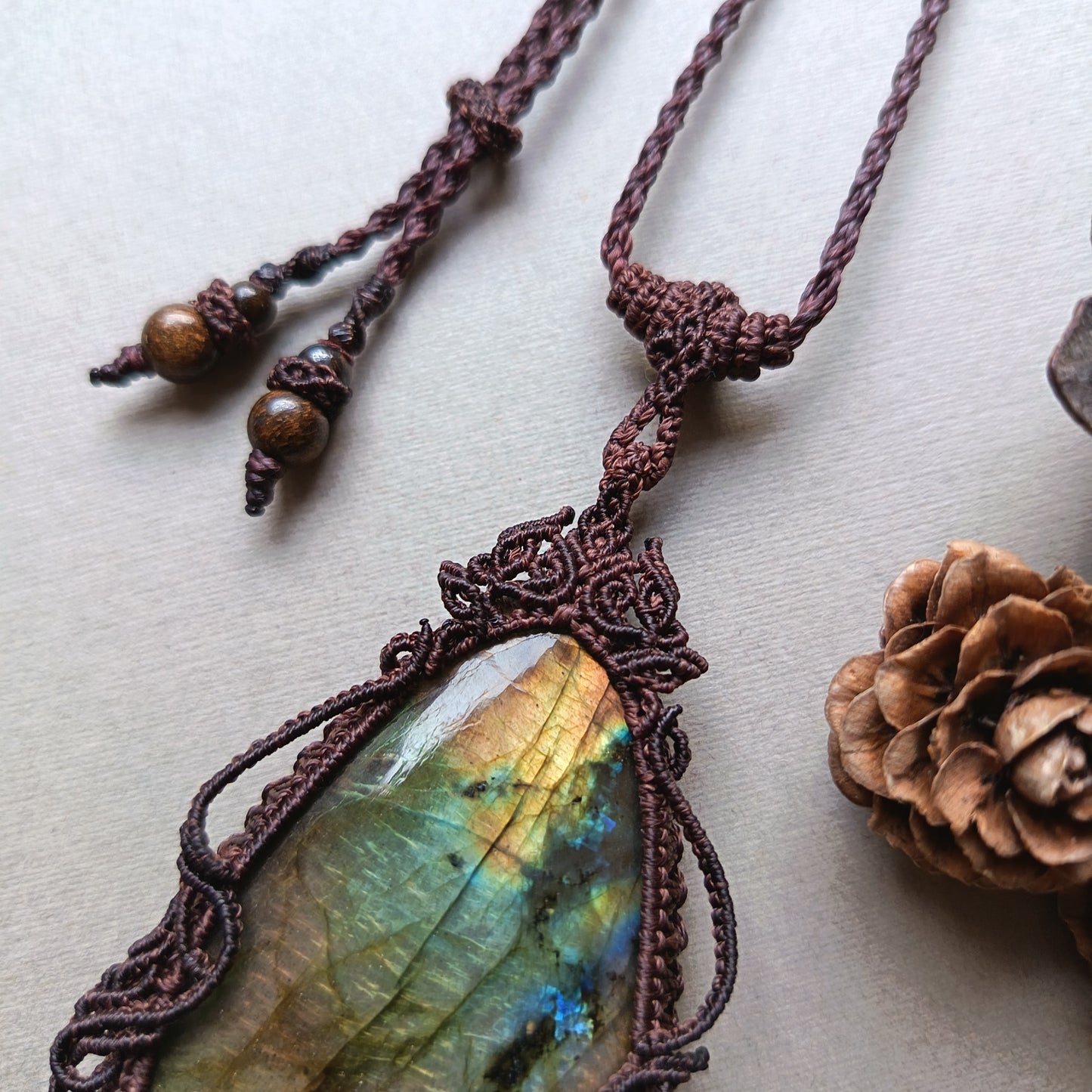 Labradorite Macrame Necklace | Freehand Design | Pendant size approx 8 cm