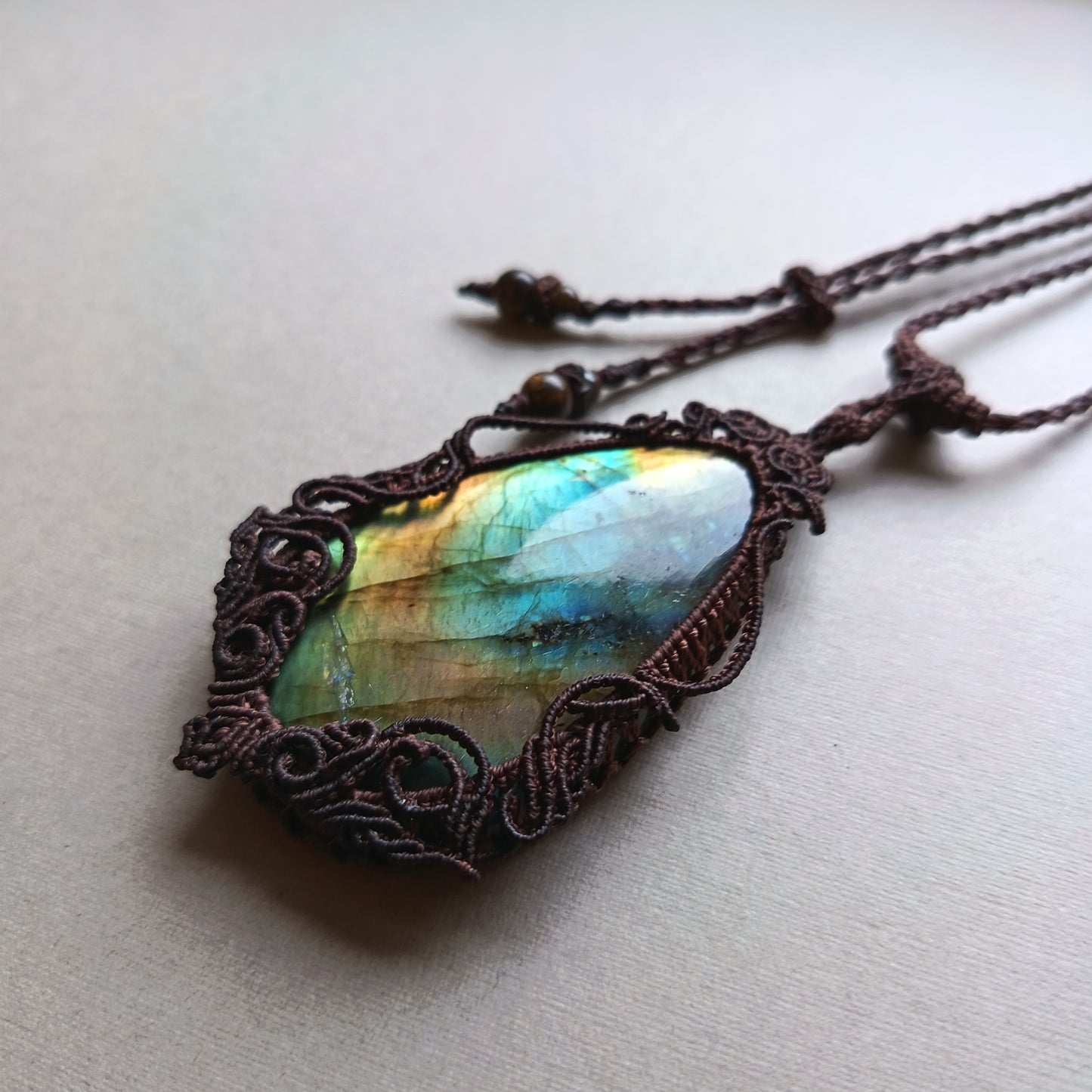 Labradorite Macrame Necklace | Freehand Design | Pendant size approx 8 cm