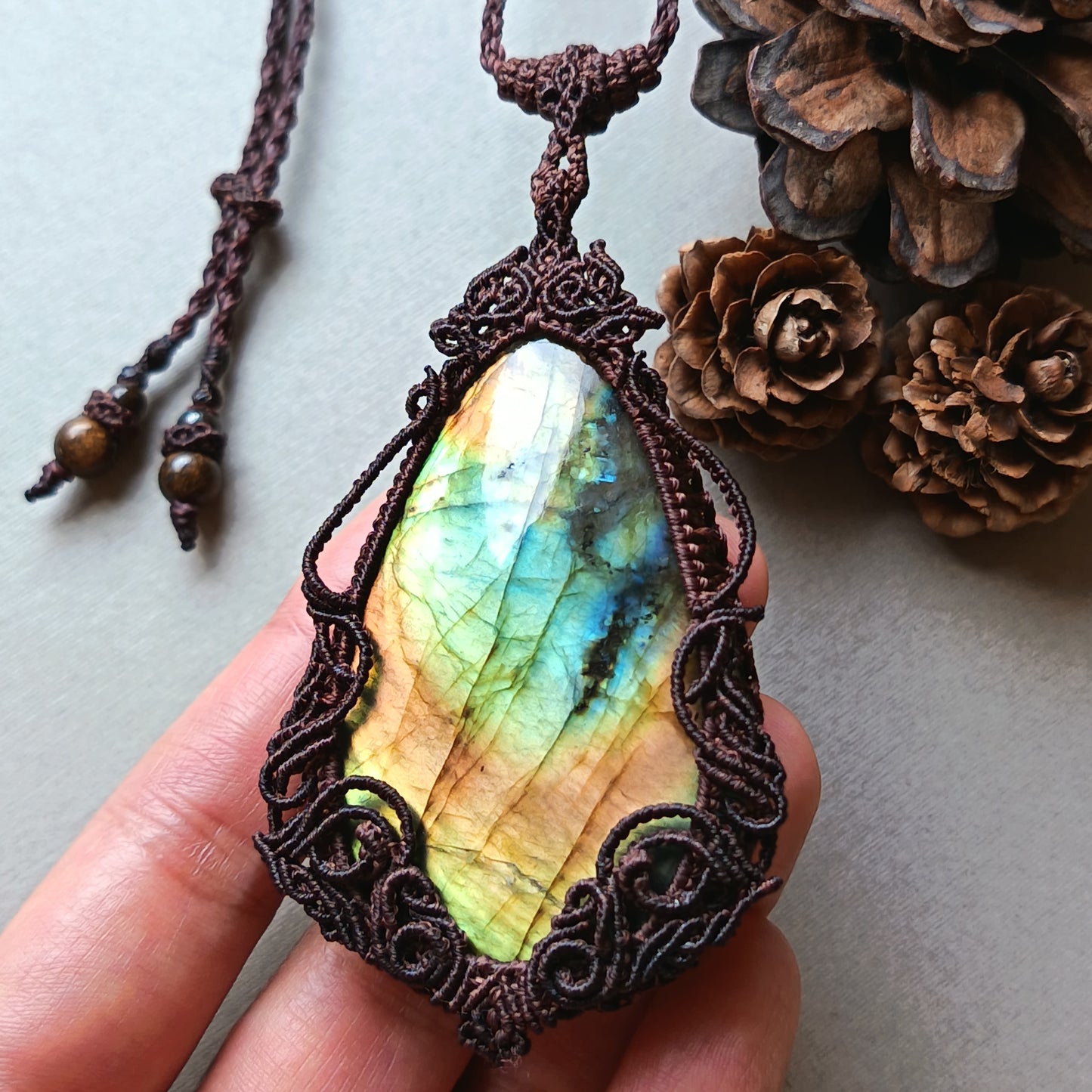 Labradorite Macrame Necklace | Freehand Design | Pendant size approx 8 cm