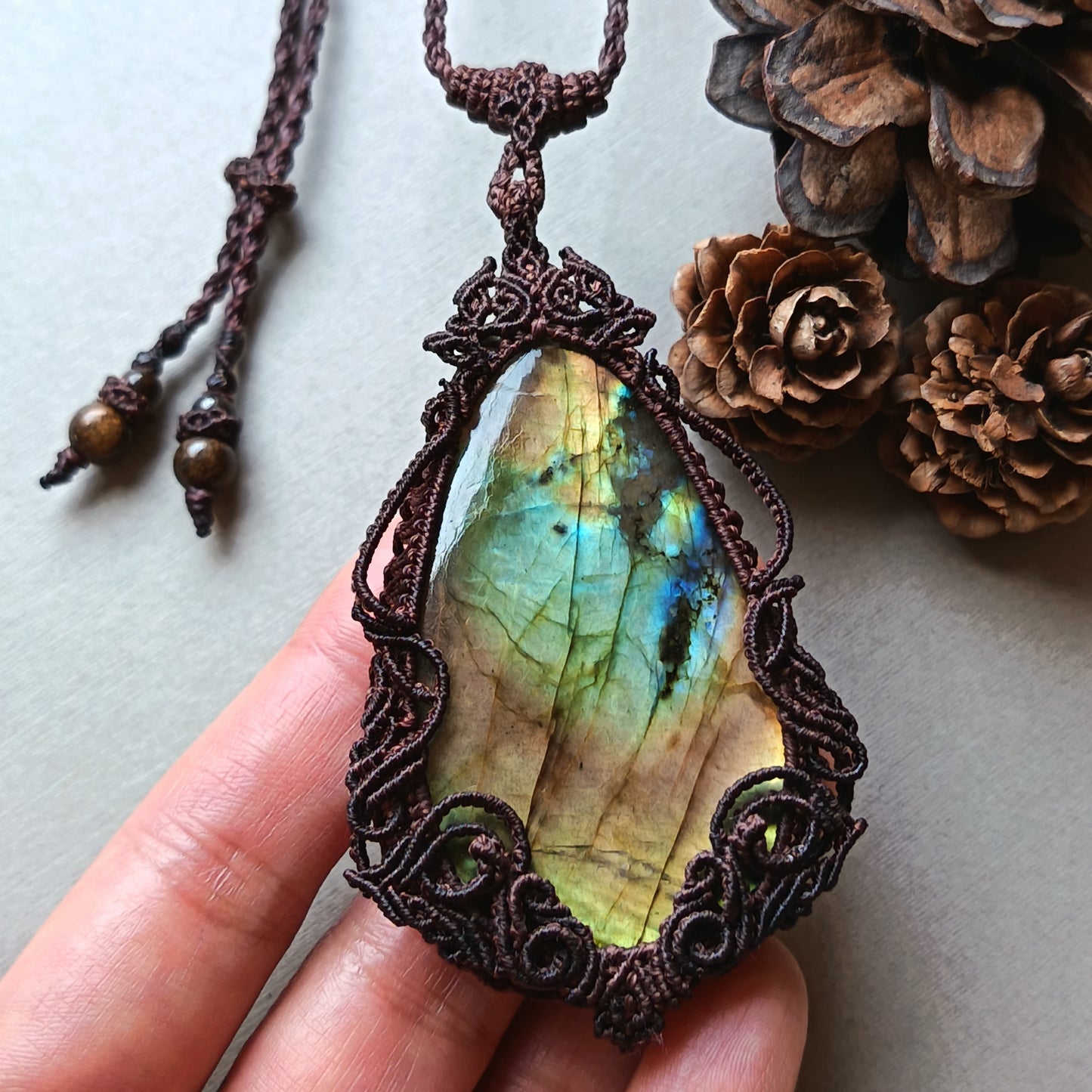 Labradorite Macrame Necklace | Freehand Design | Pendant size approx 8 cm