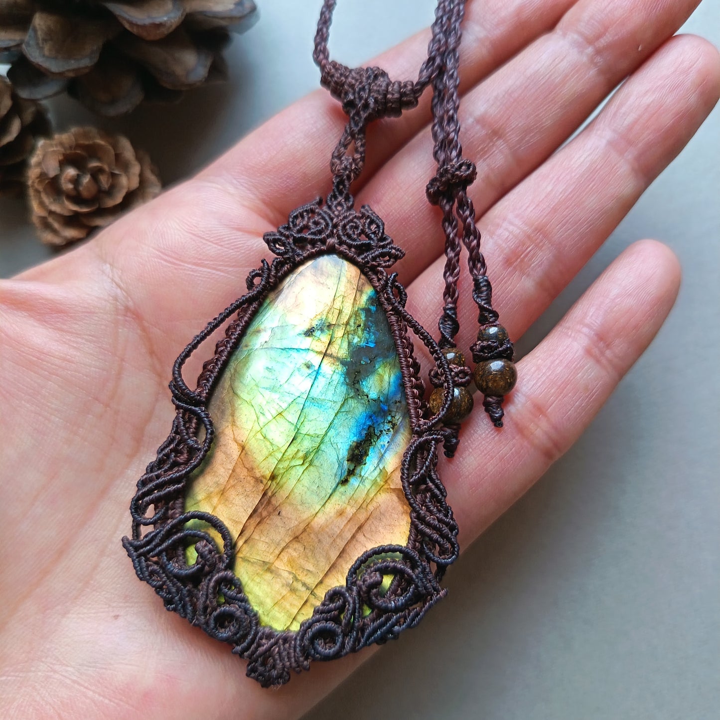 Labradorite Macrame Necklace | Freehand Design | Pendant size approx 8 cm