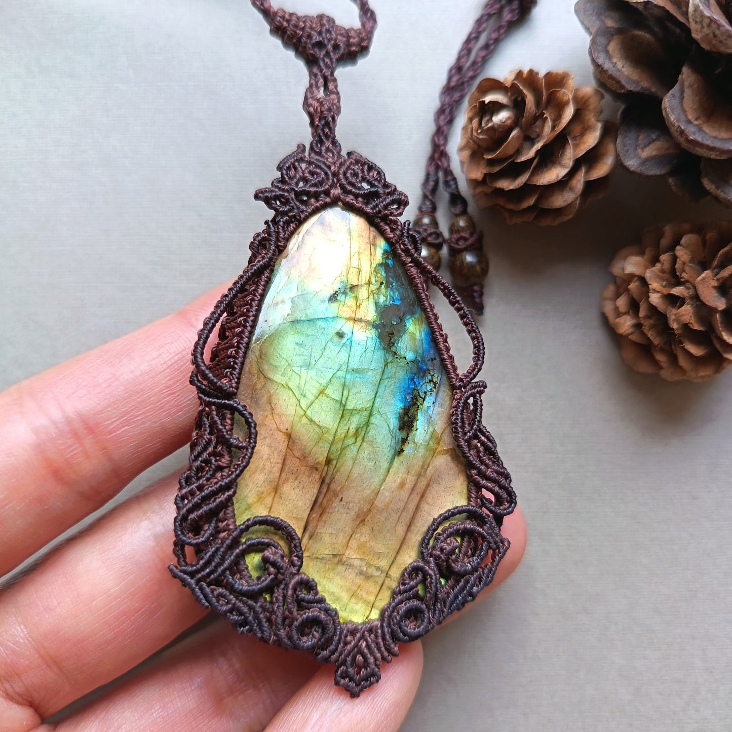 Labradorite Macrame Necklace | Freehand Design | Pendant size approx 8 cm