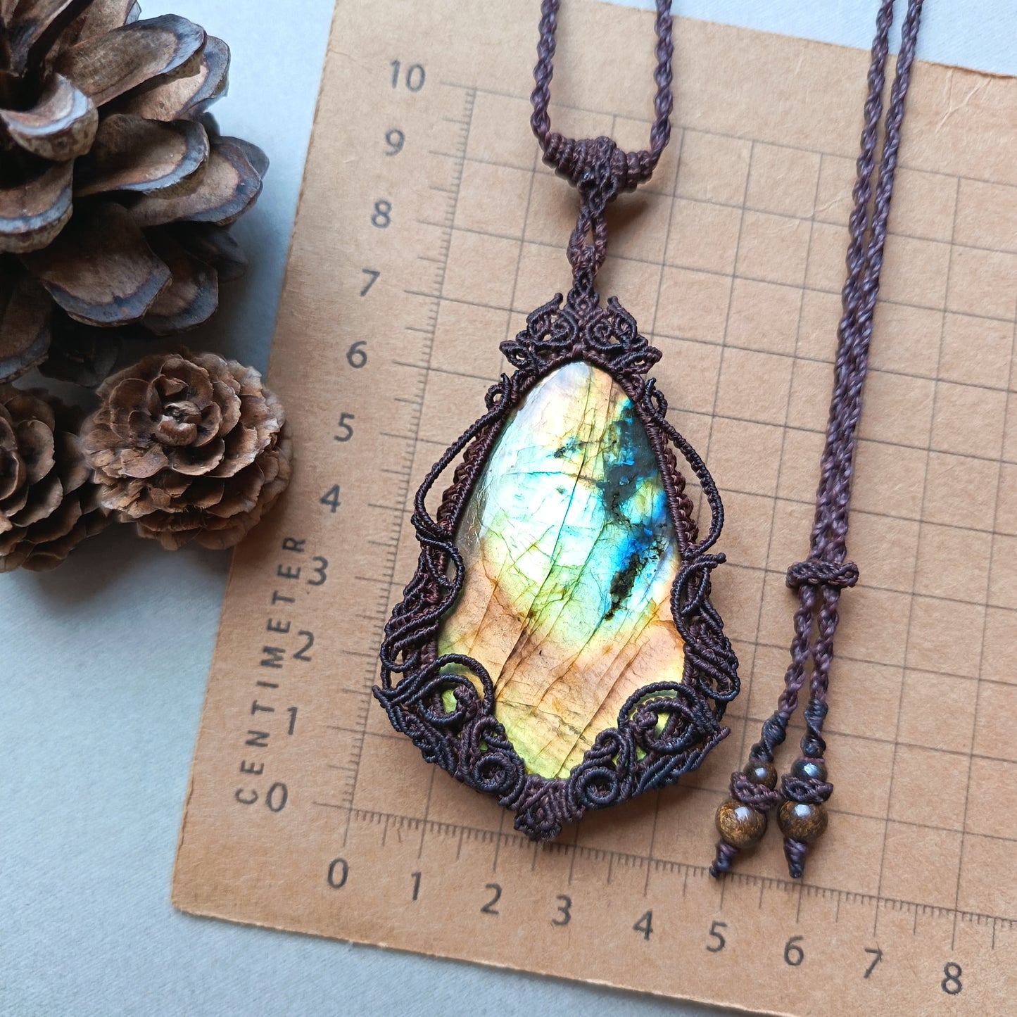 Labradorite Macrame Necklace | Freehand Design | Pendant size approx 8 cm