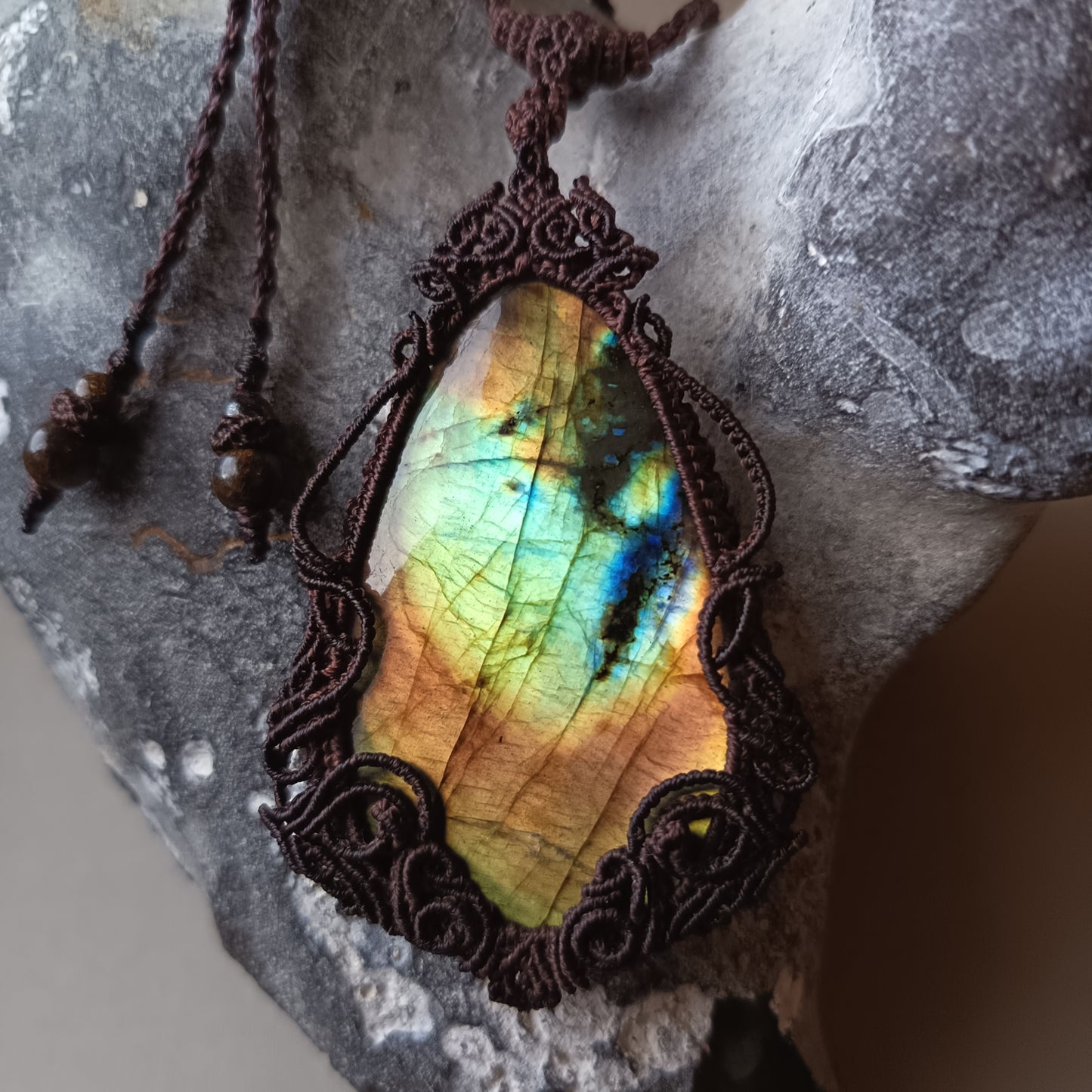Labradorite Macrame Necklace | Freehand Design | Pendant size approx 8 cm