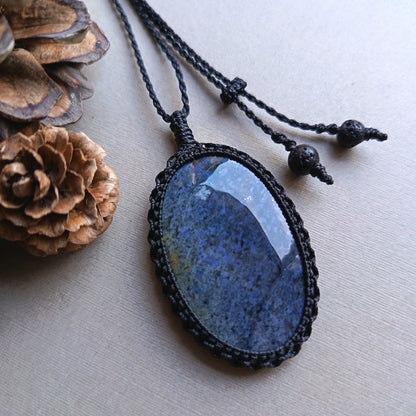 Dumortierite Macrame Necklace | Pendant size approx 5.9 cm