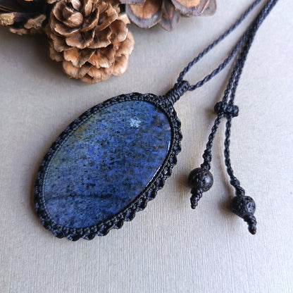 Dumortierite Macrame Necklace | Pendant size approx 5.9 cm