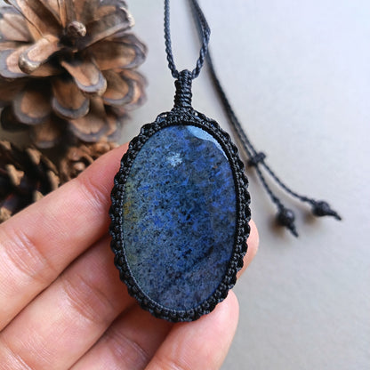 Dumortierite Macrame Necklace | Pendant size approx 5.9 cm