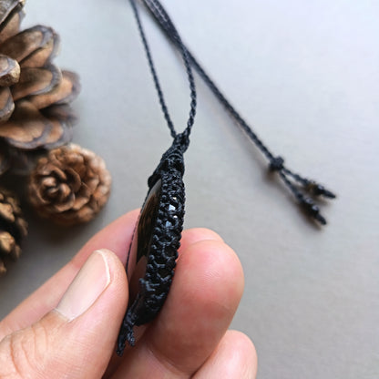 Golden Sheen Obsidian Macrame Necklace | Pendant size 5.4 cm