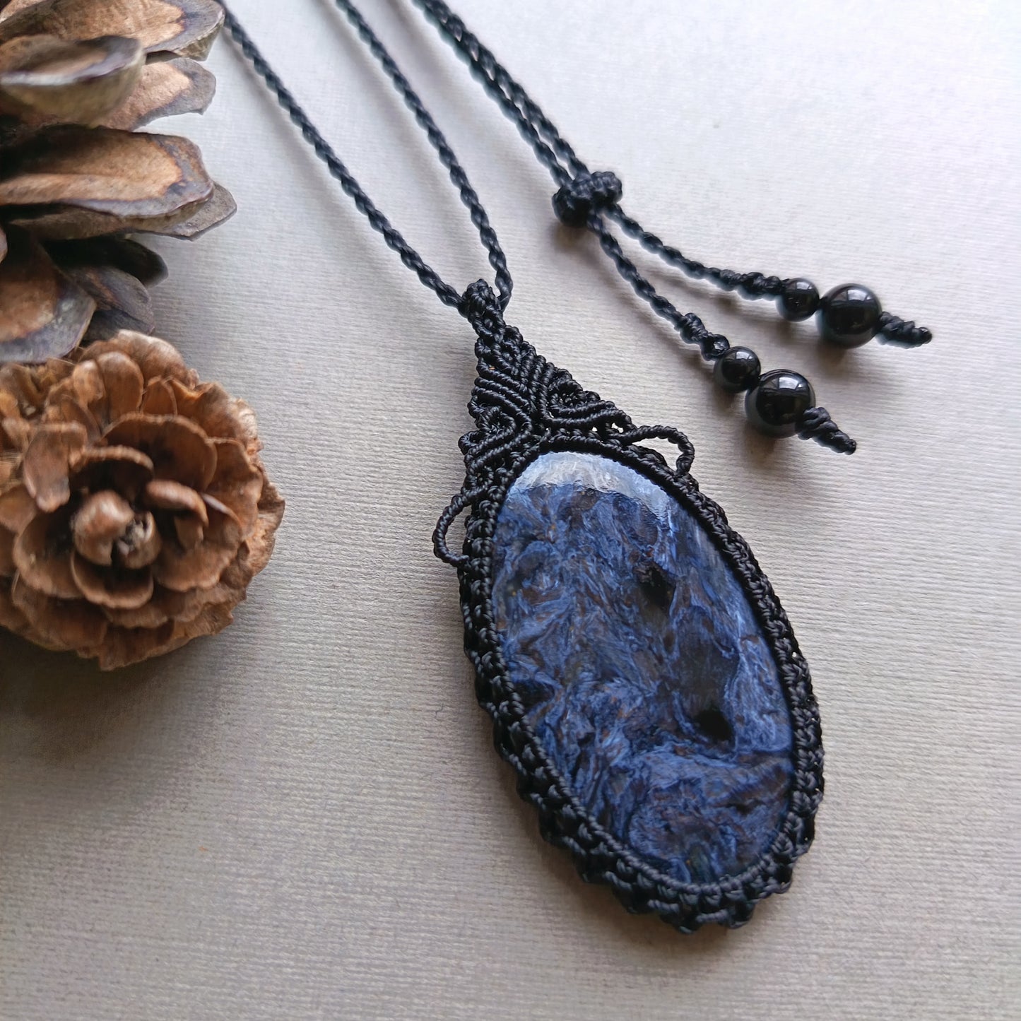 Pietersite Macrame Necklace | Pendant size 5.9 cm