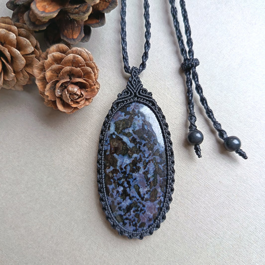 Gabbro Jasper Macrame Necklace  | Pendant size 6.7 cm