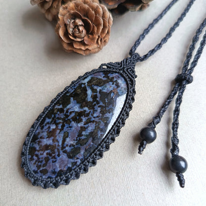 Gabbro Jasper Macrame Necklace  | Pendant size 6.7 cm
