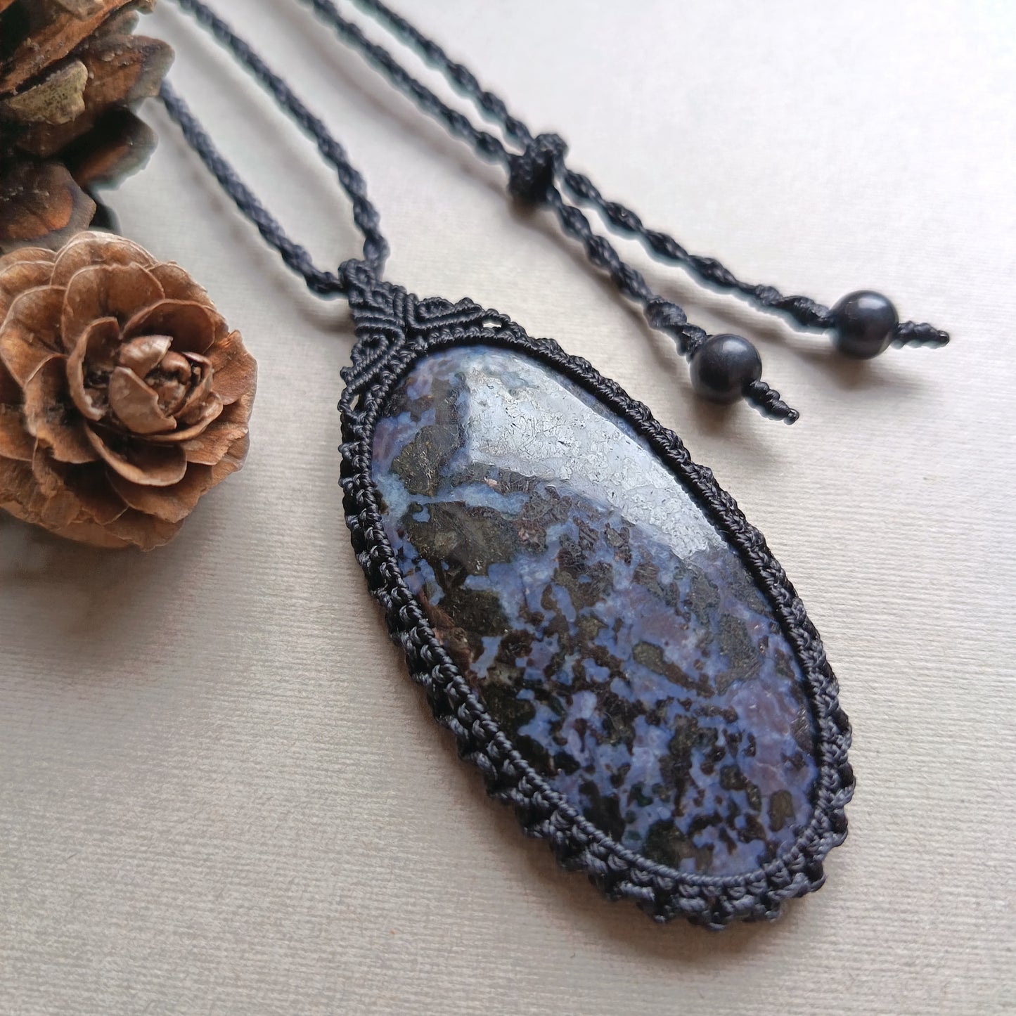 Gabbro Jasper Macrame Necklace  | Pendant size 6.7 cm