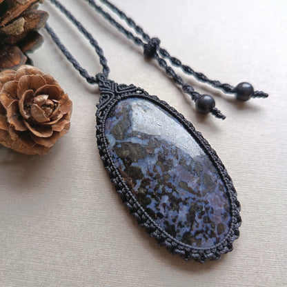 Gabbro Jasper Macrame Necklace  | Pendant size 6.7 cm
