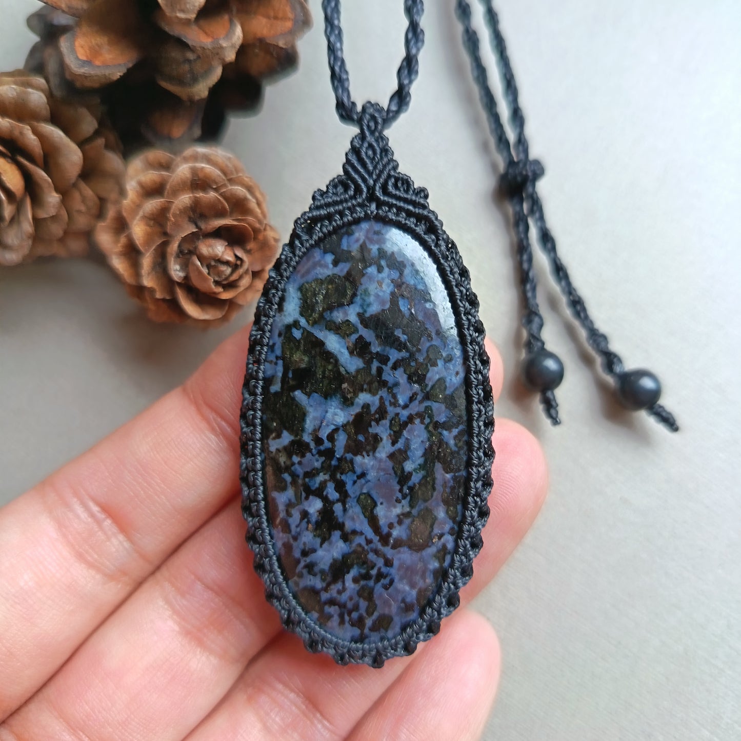 Gabbro Jasper Macrame Necklace  | Pendant size 6.7 cm