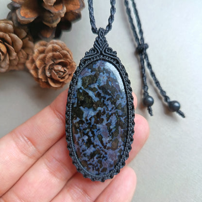 Gabbro Jasper Macrame Necklace  | Pendant size 6.7 cm