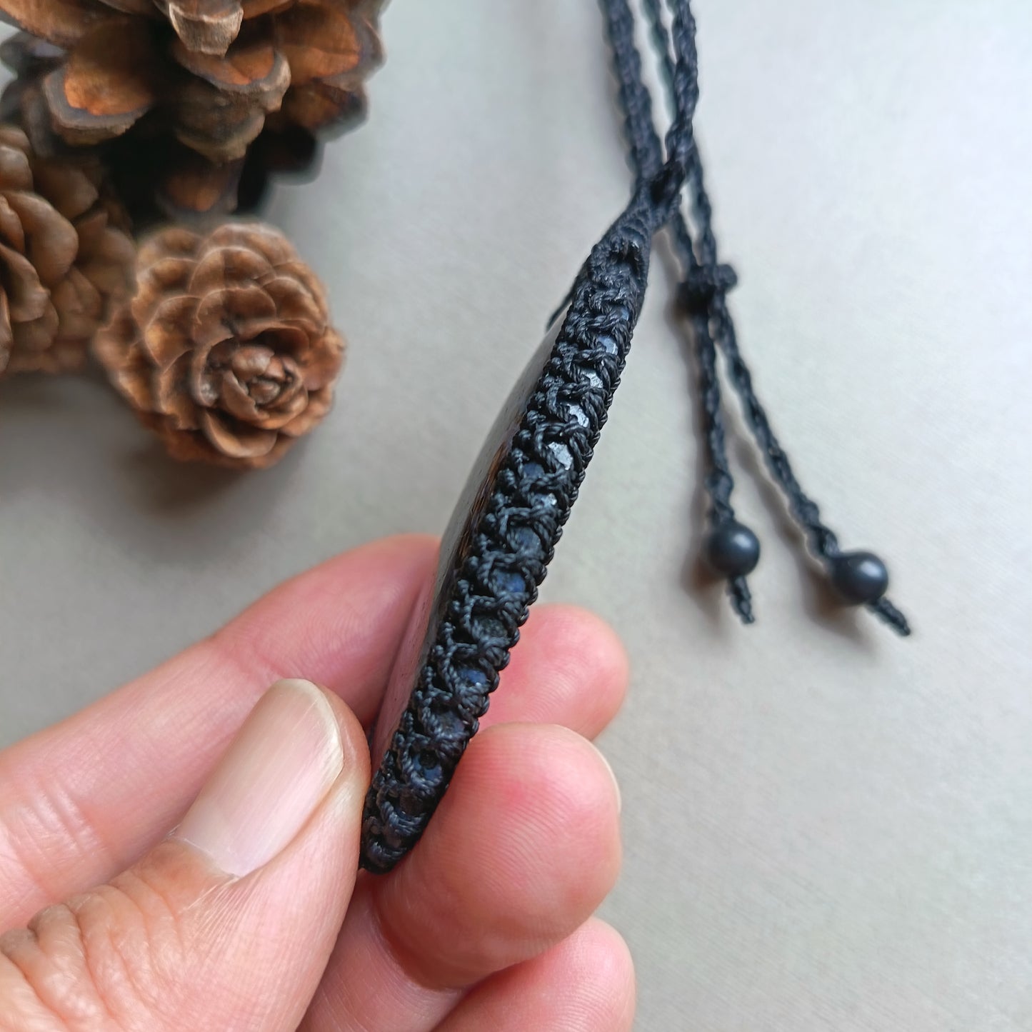 Gabbro Jasper Macrame Necklace  | Pendant size 6.7 cm