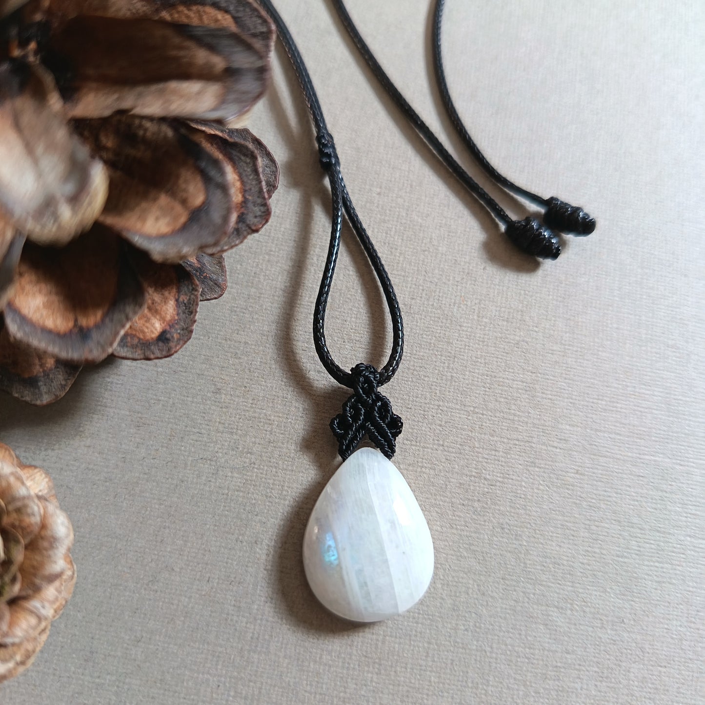 Moonstone Macrame Necklace | Pendant size approx 3 cm