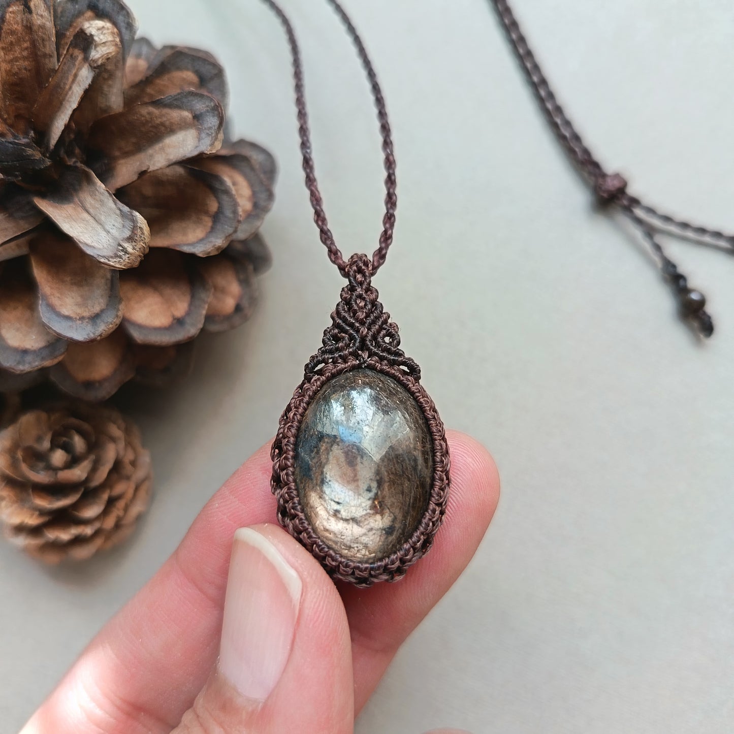 Brown Sapphire Macrame Necklace | Pendant size approx 4 cm