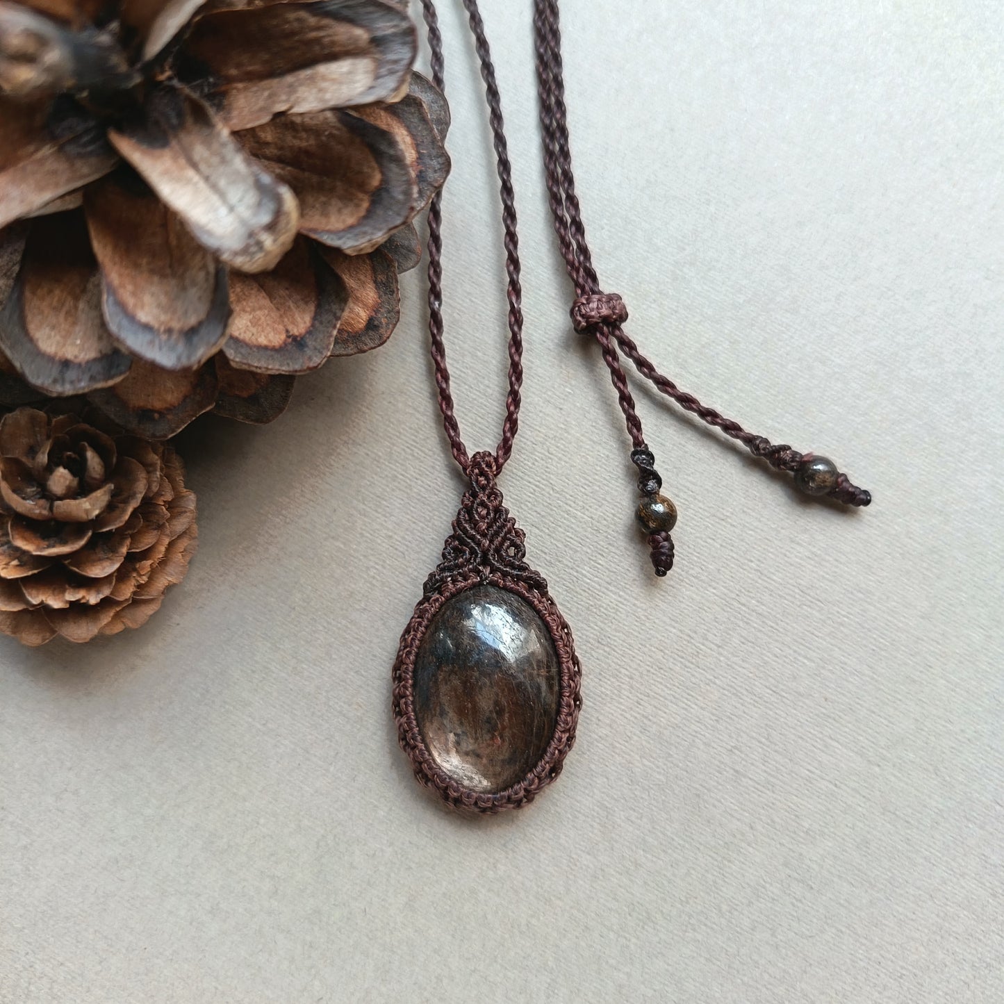 Brown Sapphire Macrame Necklace | Pendant size approx 4 cm