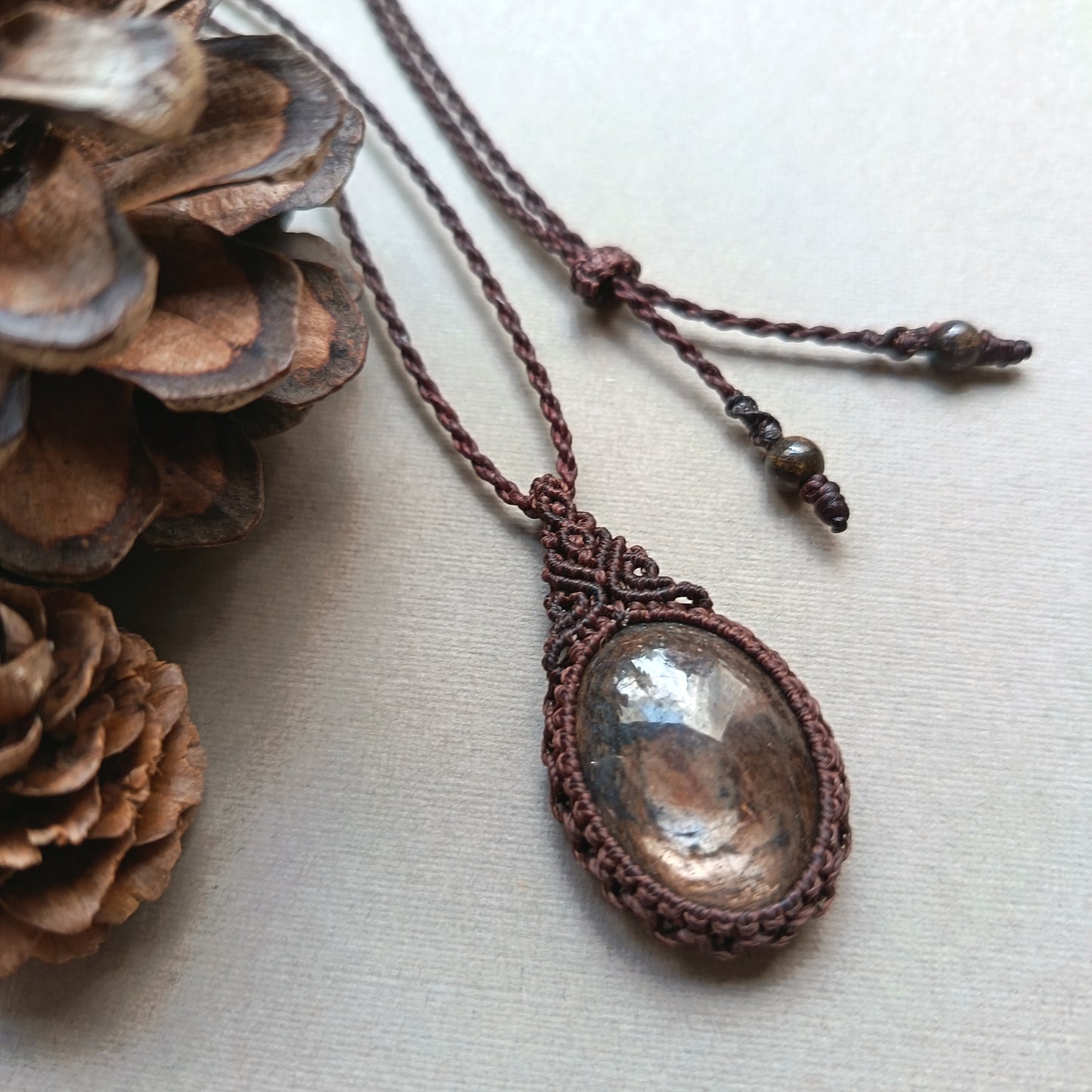 Brown Sapphire Macrame Necklace | Pendant size approx 4 cm