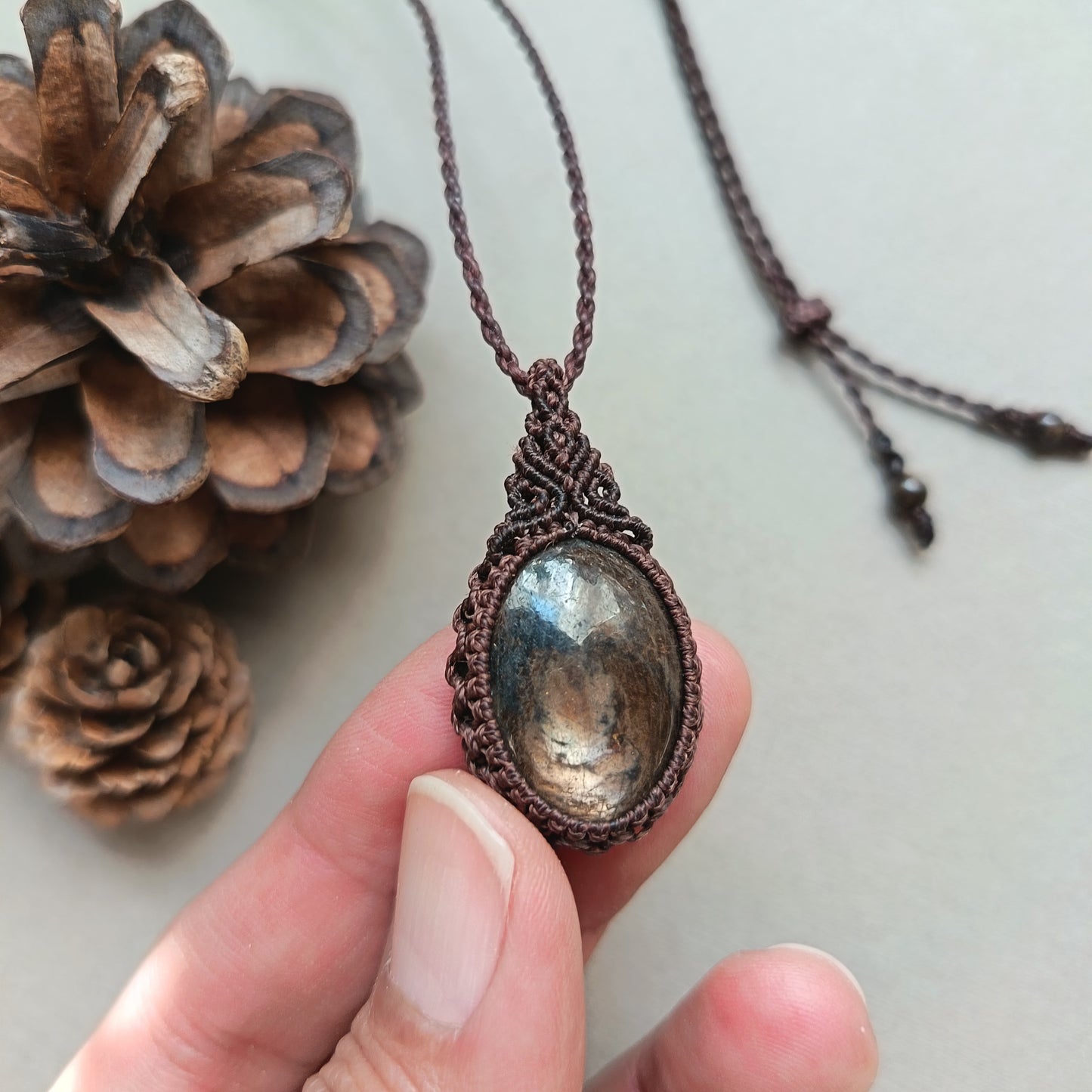 Brown Sapphire Macrame Necklace | Pendant size approx 4 cm