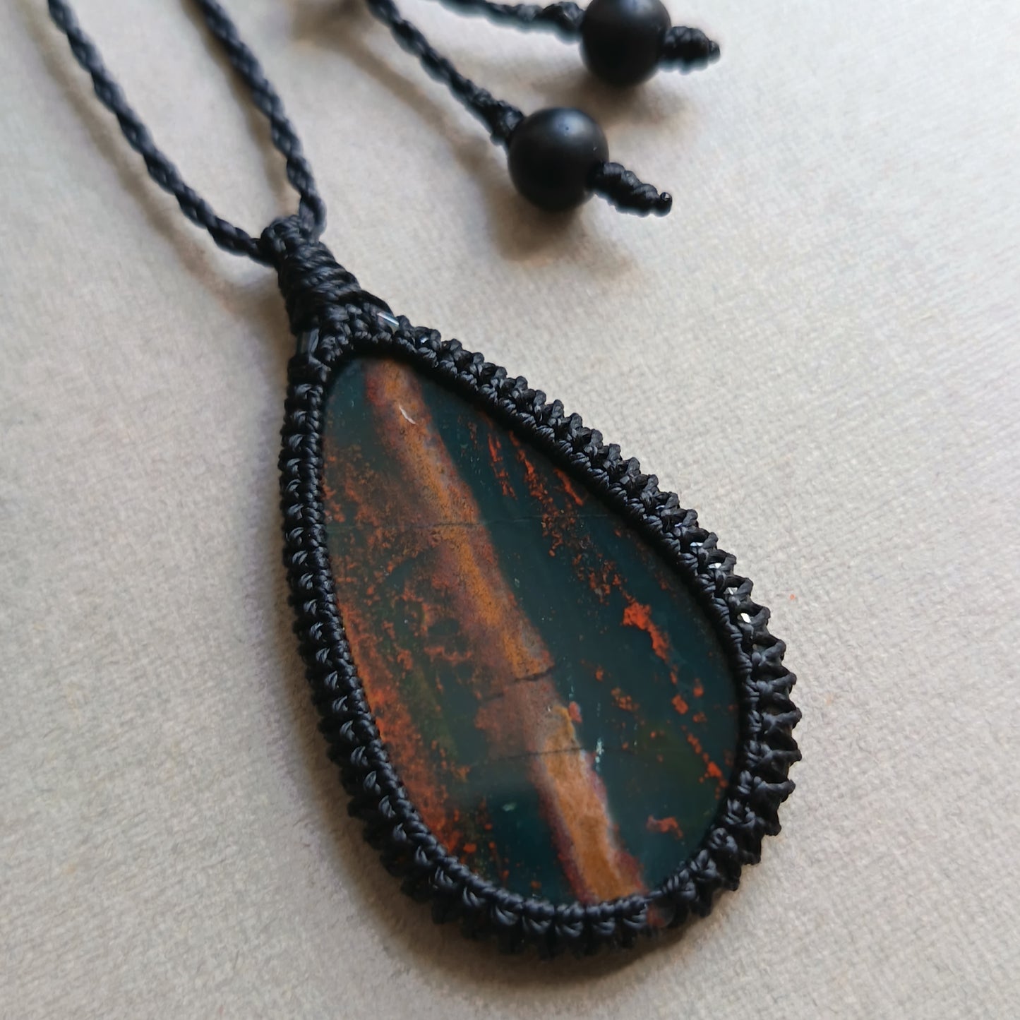 Bloodstone Macrame Necklace | Pendant size 4.8 cm