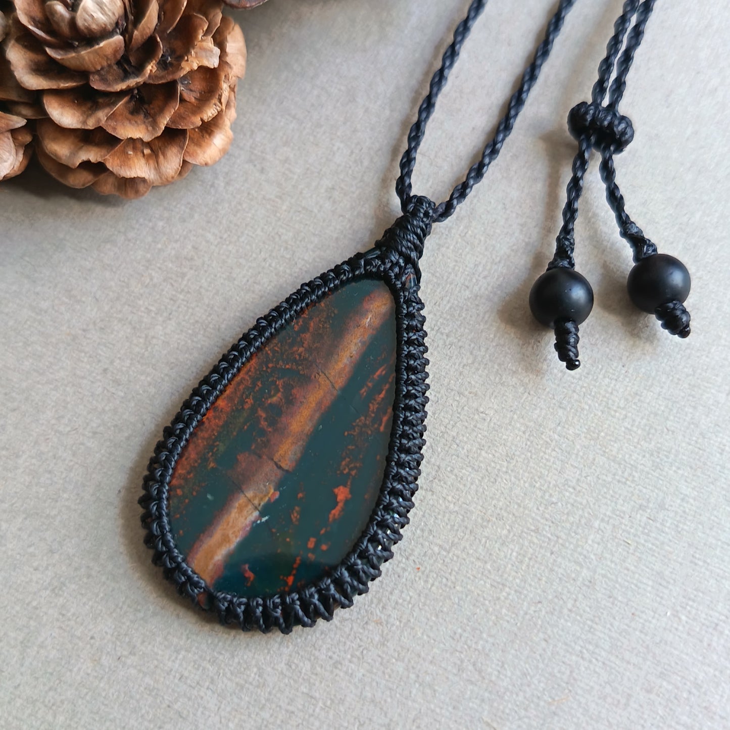 Bloodstone Macrame Necklace | Pendant size 4.8 cm