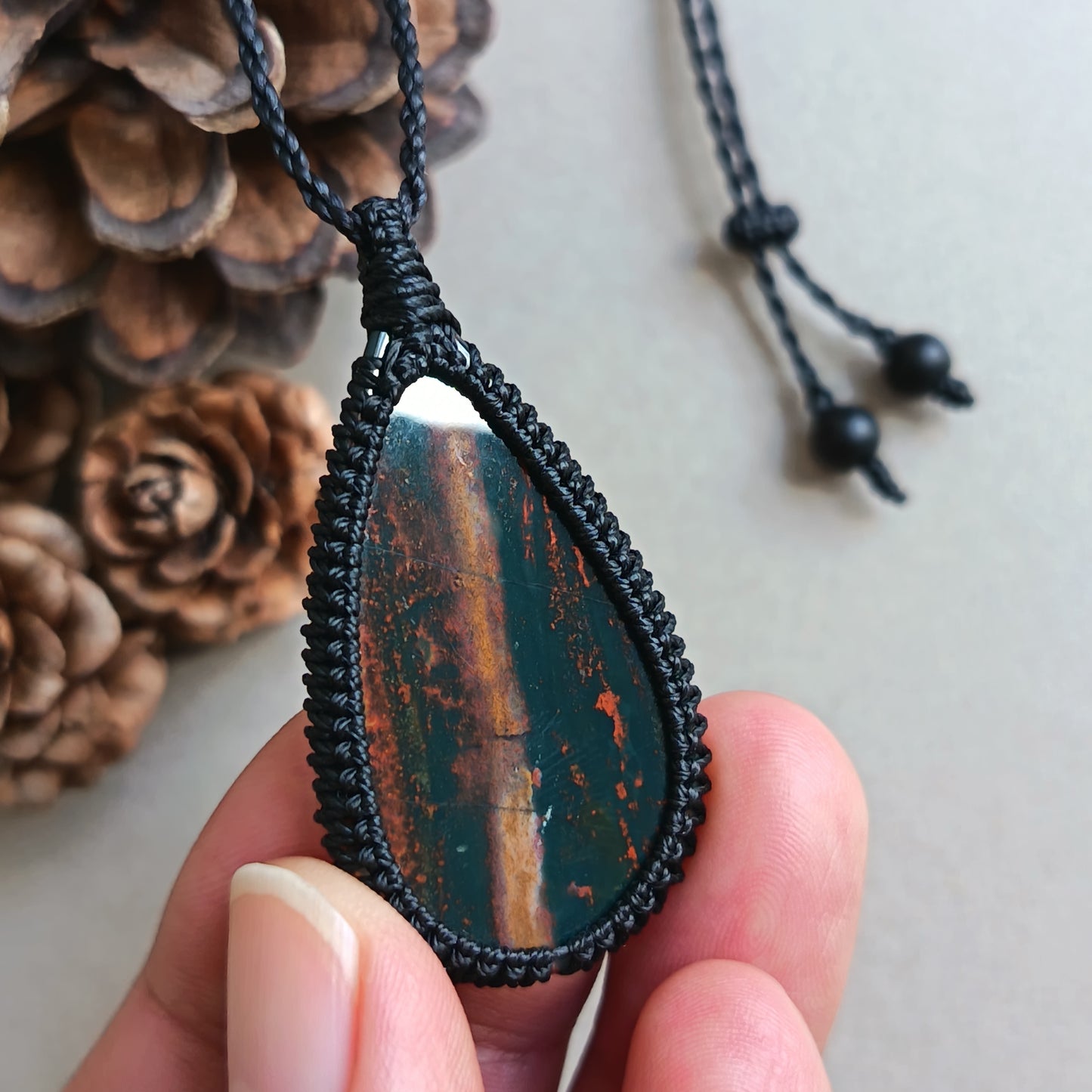 Bloodstone Macrame Necklace | Pendant size 4.8 cm
