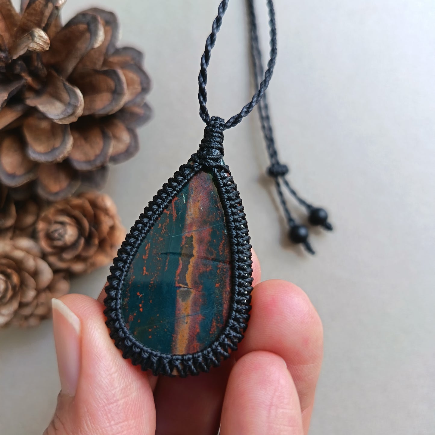 Bloodstone Macrame Necklace | Pendant size 4.8 cm