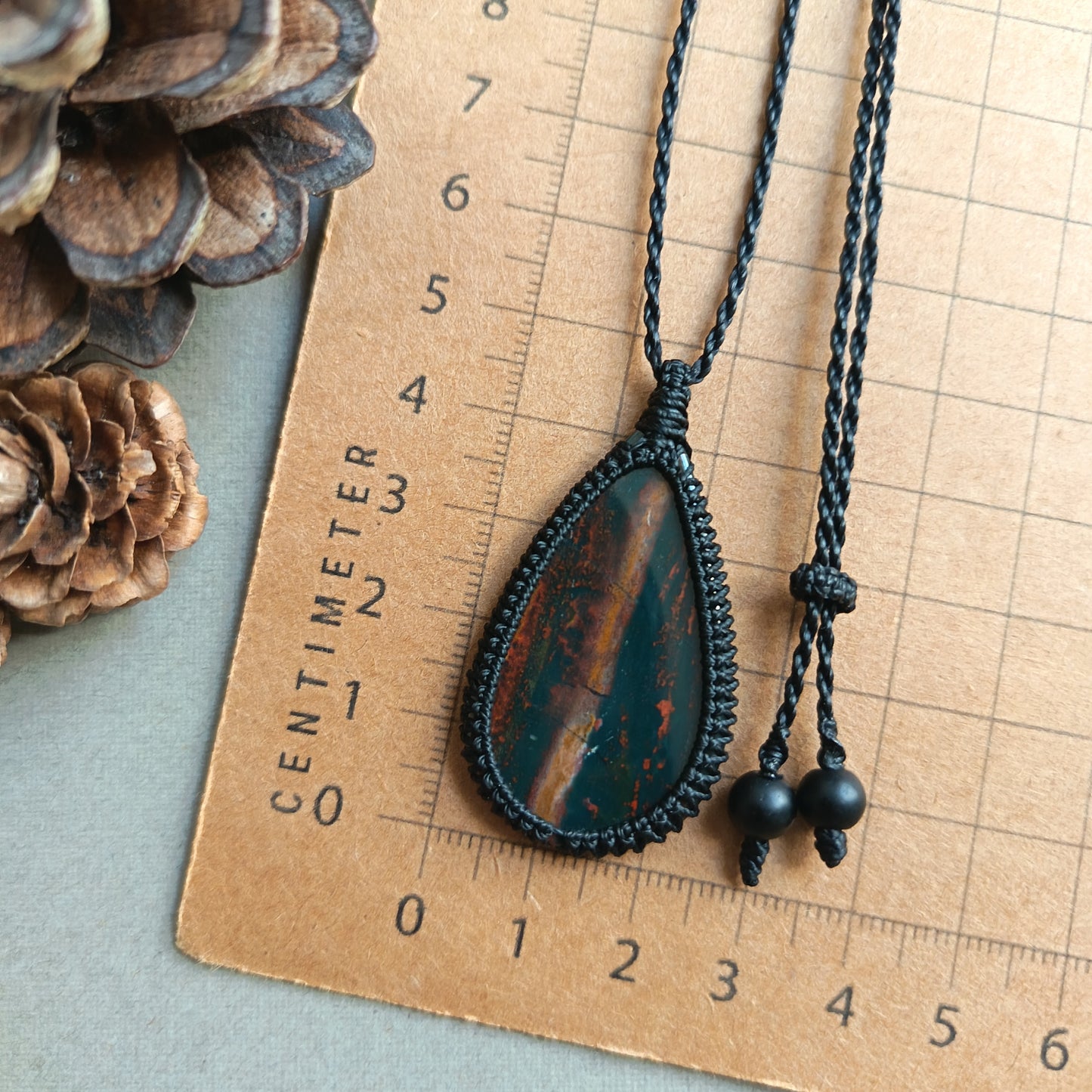Bloodstone Macrame Necklace | Pendant size 4.8 cm