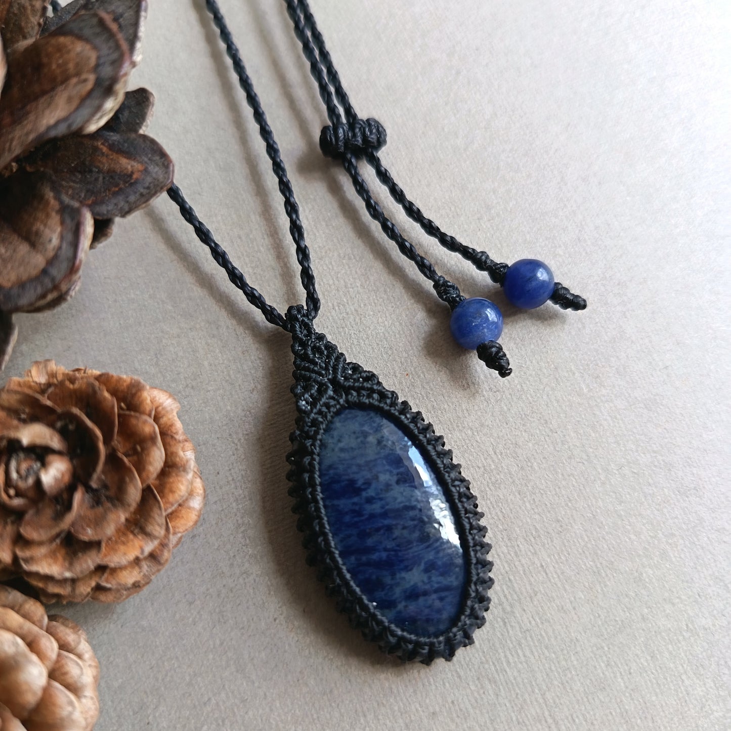 Sodalite Macrame Necklace  | Pendant size 4.3 cm
