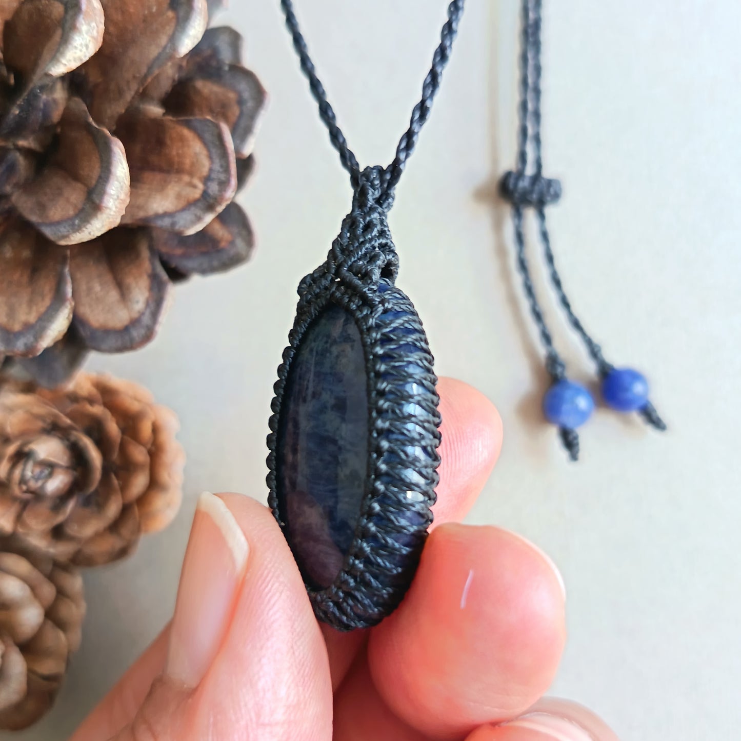 Sodalite Macrame Necklace  | Pendant size 4.3 cm