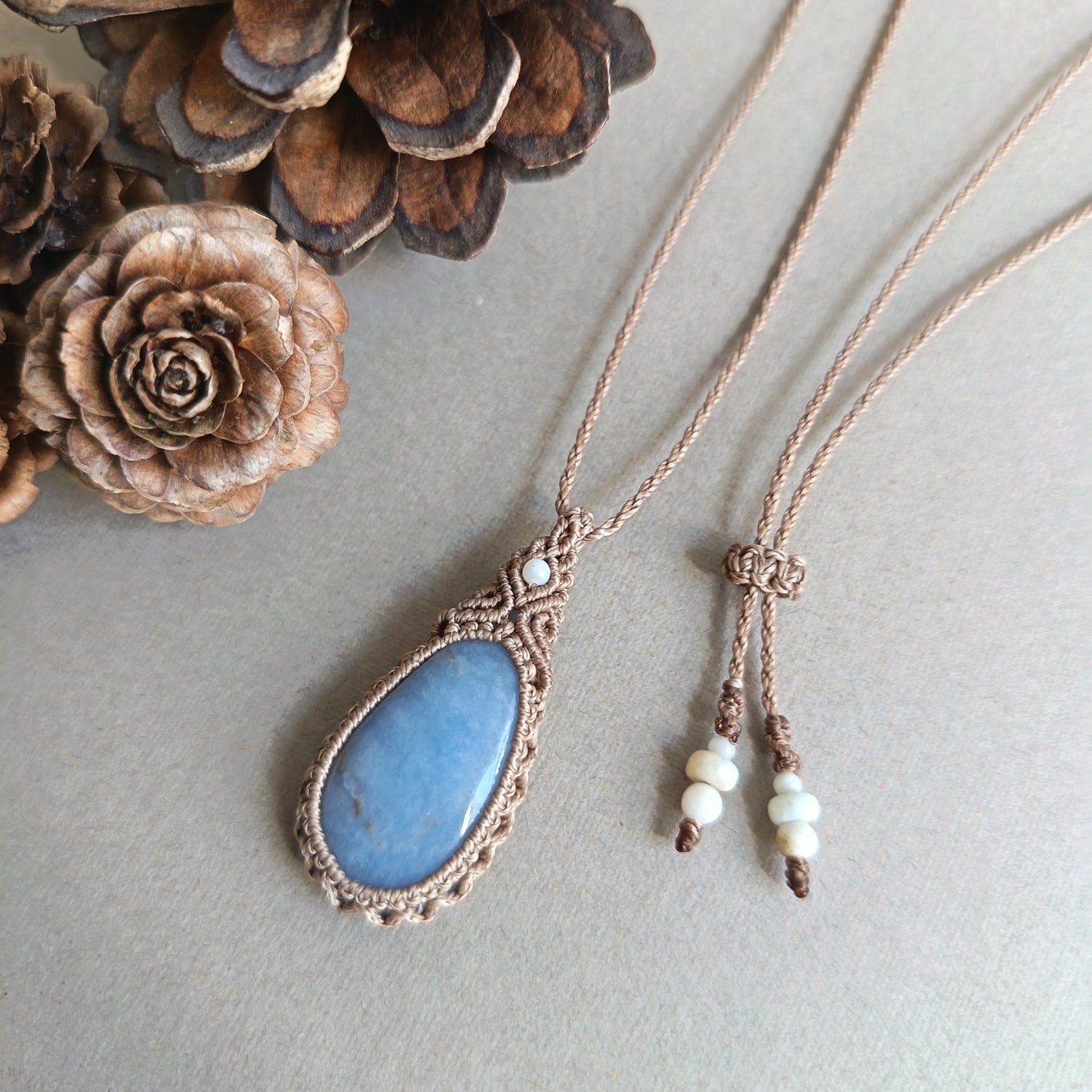 Angelite Macrame Necklace | Pendant size approx 4 cm