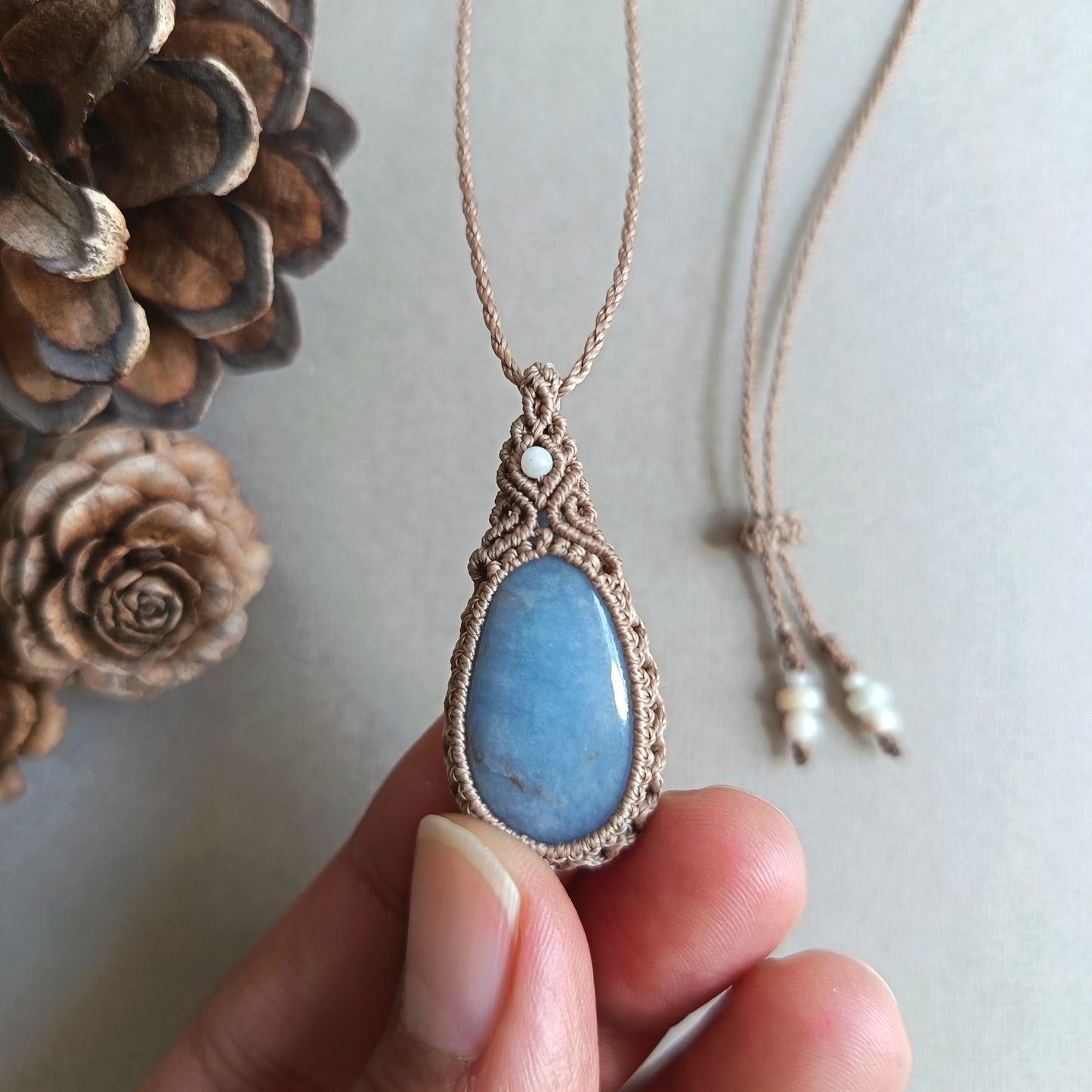 Angelite Macrame Necklace | Pendant size approx 4 cm