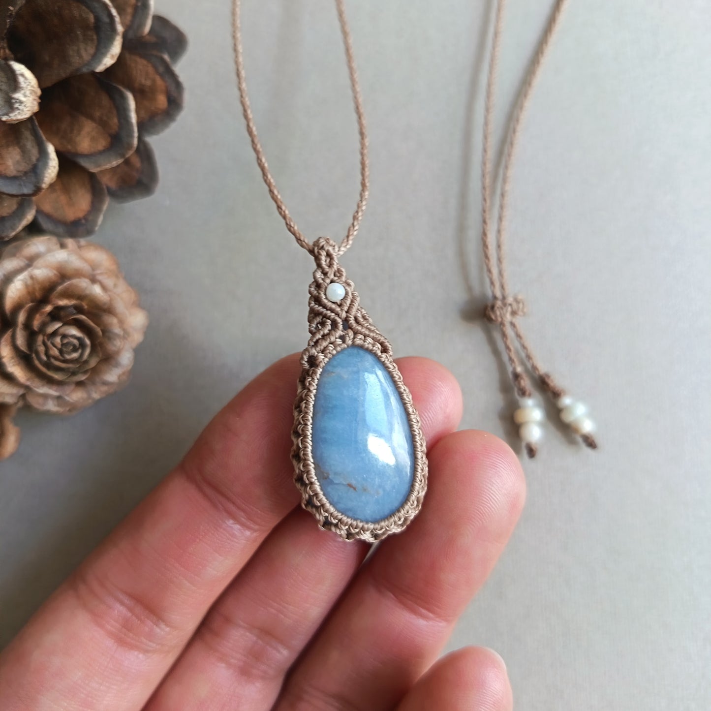 Angelite Macrame Necklace | Pendant size approx 4 cm