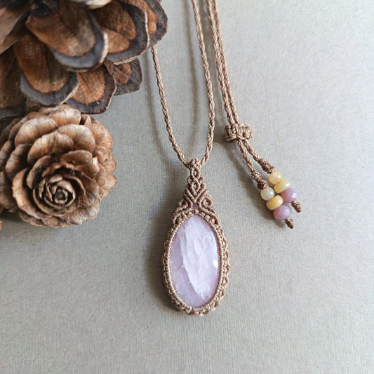 Kunzite Macrame Necklace | Pendant size approx 3.8 cm