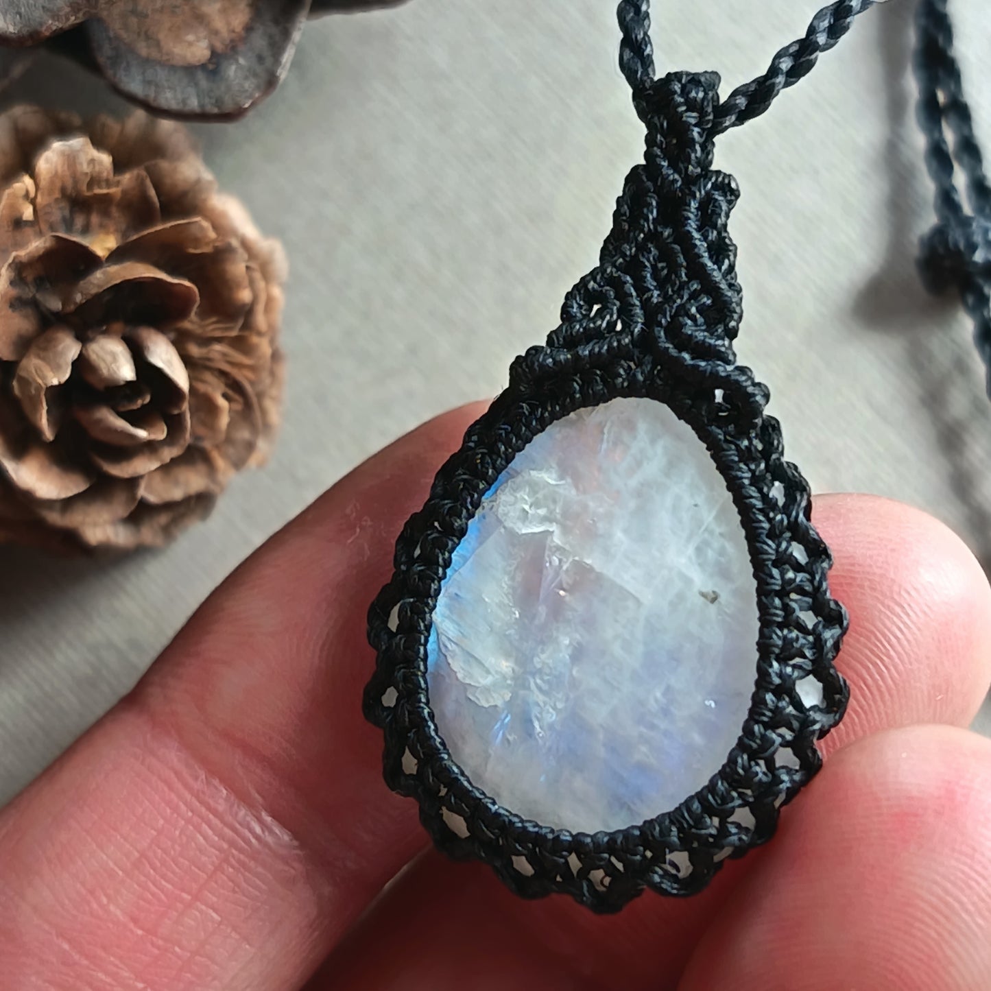 Moonstone Macrame Necklace | Pendant size 3.8 cm