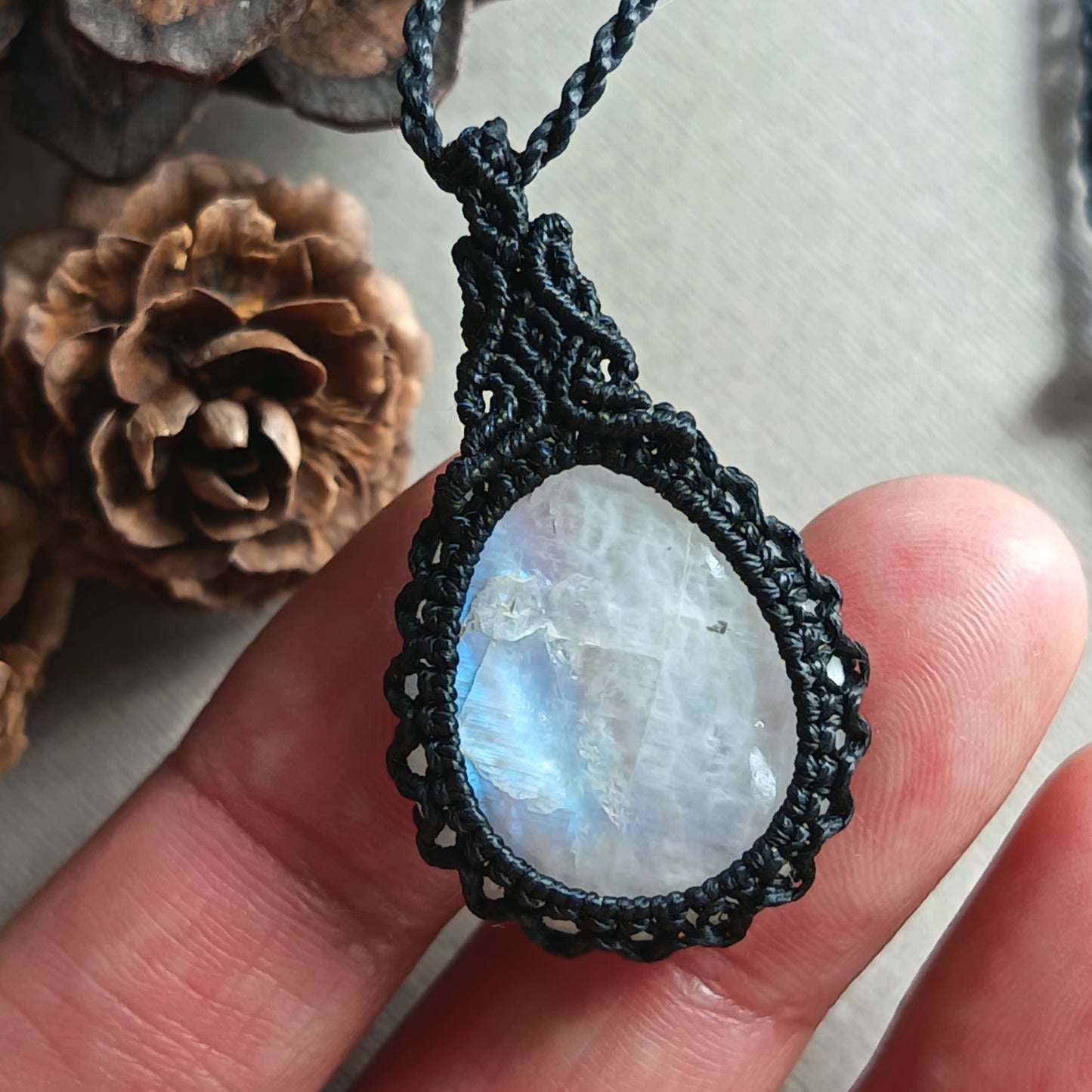 Moonstone Macrame Necklace | Pendant size 3.8 cm