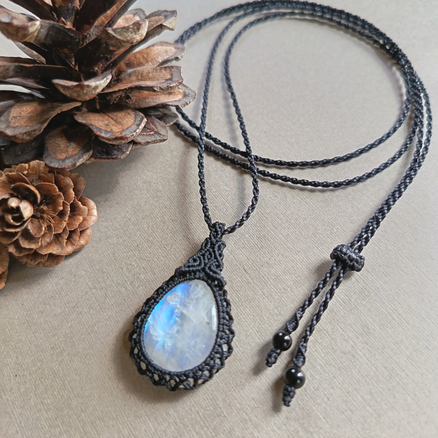Moonstone Macrame Necklace | Pendant size 3.8 cm