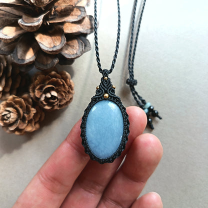 Angelite Macrame Necklace | Pendant size 4.2 cm