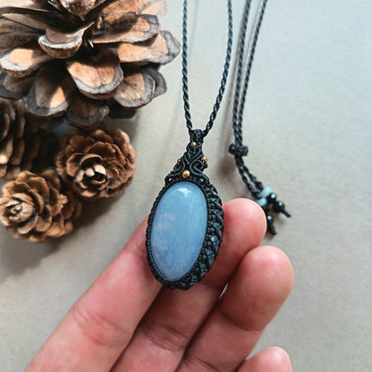 Angelite Macrame Necklace | Pendant size 4.2 cm