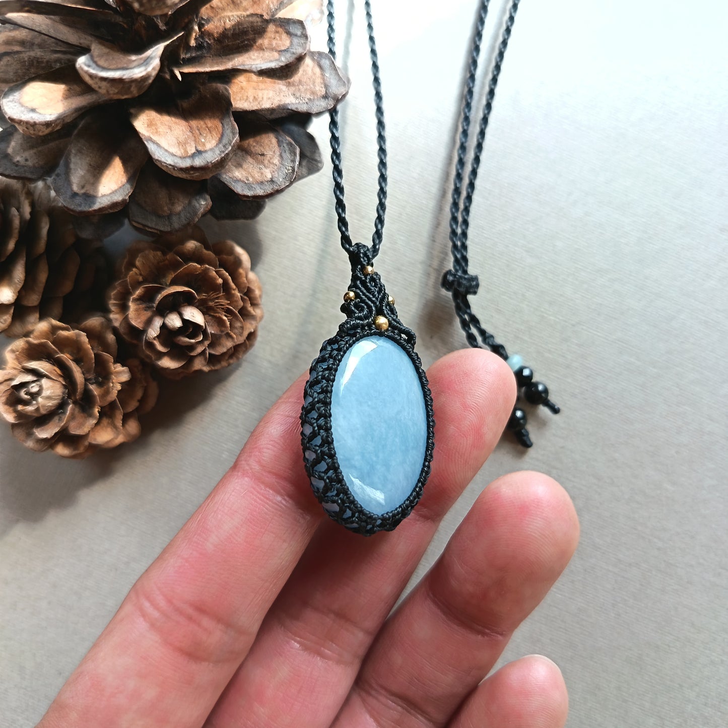 Angelite Macrame Necklace | Pendant size 4.2 cm