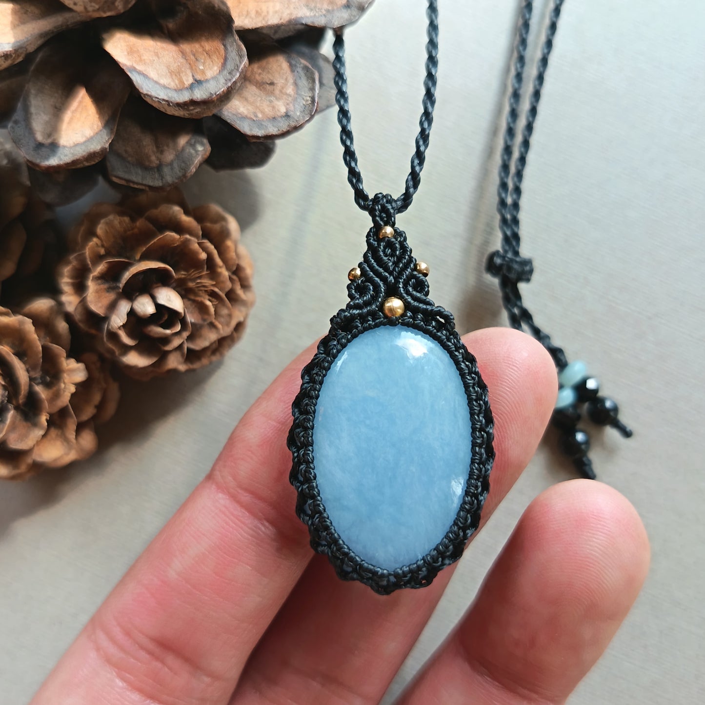 Angelite Macrame Necklace | Pendant size 4.2 cm