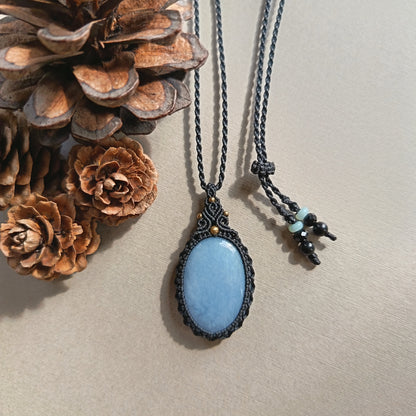 Angelite Macrame Necklace | Pendant size 4.2 cm